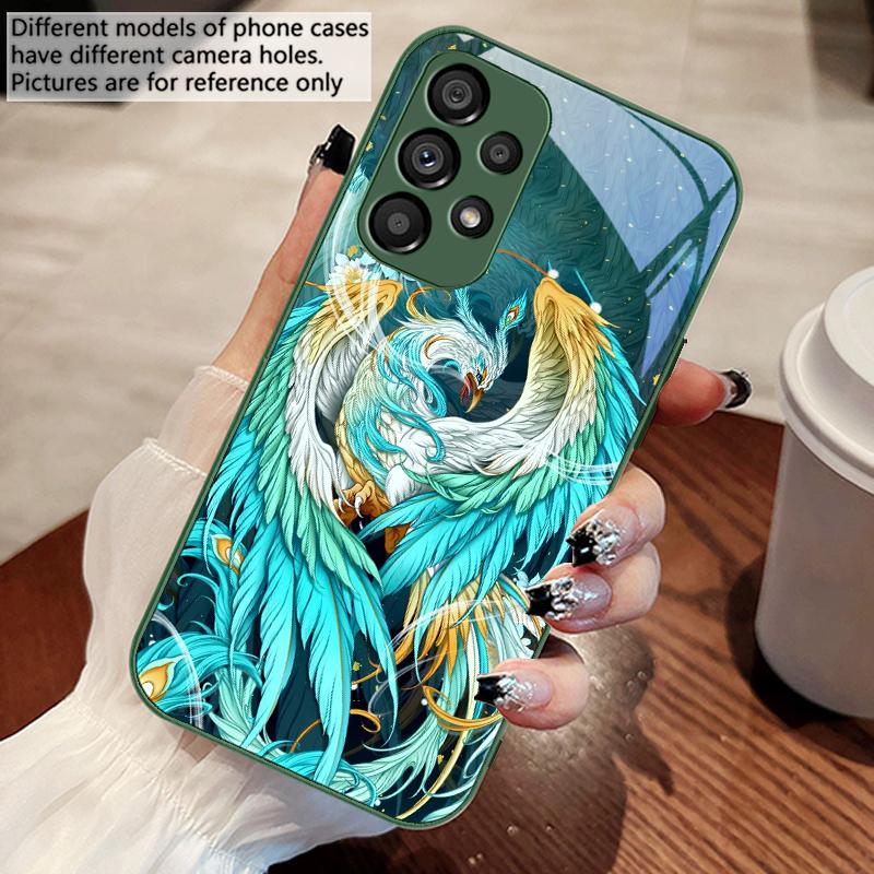 White And Blue Phoenix For Samsung Galaxy S10 4G S20 11E 30 S21 22 S24 Fe Pro S23 S25 Ultra 5G S9 Tempered Glass Phone Case