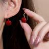 Ankola Red Square Pearl Square Steamed Bread Earrings Women'S French Light Luxury High-End Ear Hooks Niche Temperament Earrings