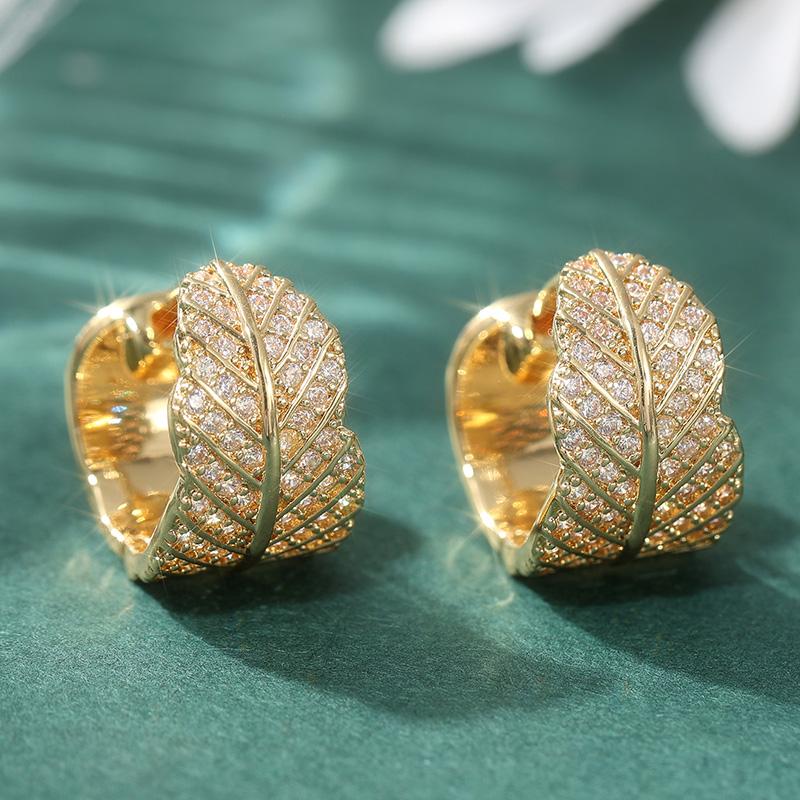 Funkelnde Blattförmige Synthetische Zirkonia Creolen Ohrringe Damen Elegante Vergoldete Bankett Urlaubs Schmuck Accessoires