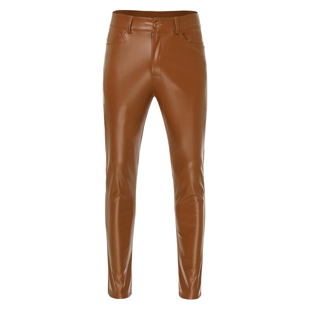 Mens Slim Fit Stretch Fashion Casual Faux Leather Pants Disco Pants Trousers