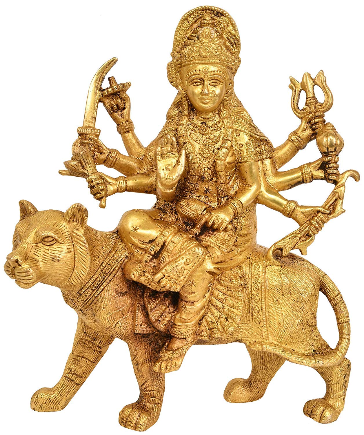 Pure Brass Mother Goddess Durga Statue, Home Decor, Religious, Height - 8 Inch