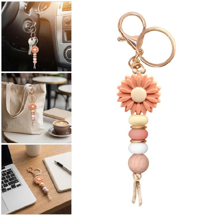 Versatile Floral Design Key Ring Soft Comfortable Touch Beaded Key Chain Silicone Construction Long Use