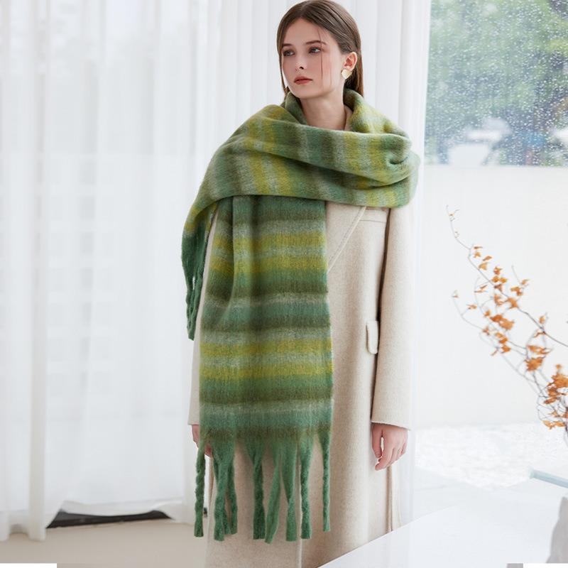 Winter new high-end warm thickened scarf women's winter striped soft scarf skin-friendly, fashionable and fresh