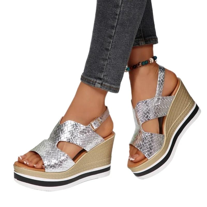 Fashion 2025 Fashion Ladies Shoes Open Toe Women's Sandals Summer Casual Plus Size Buckle Strap Comfortable Best Seller Wedge Sandals