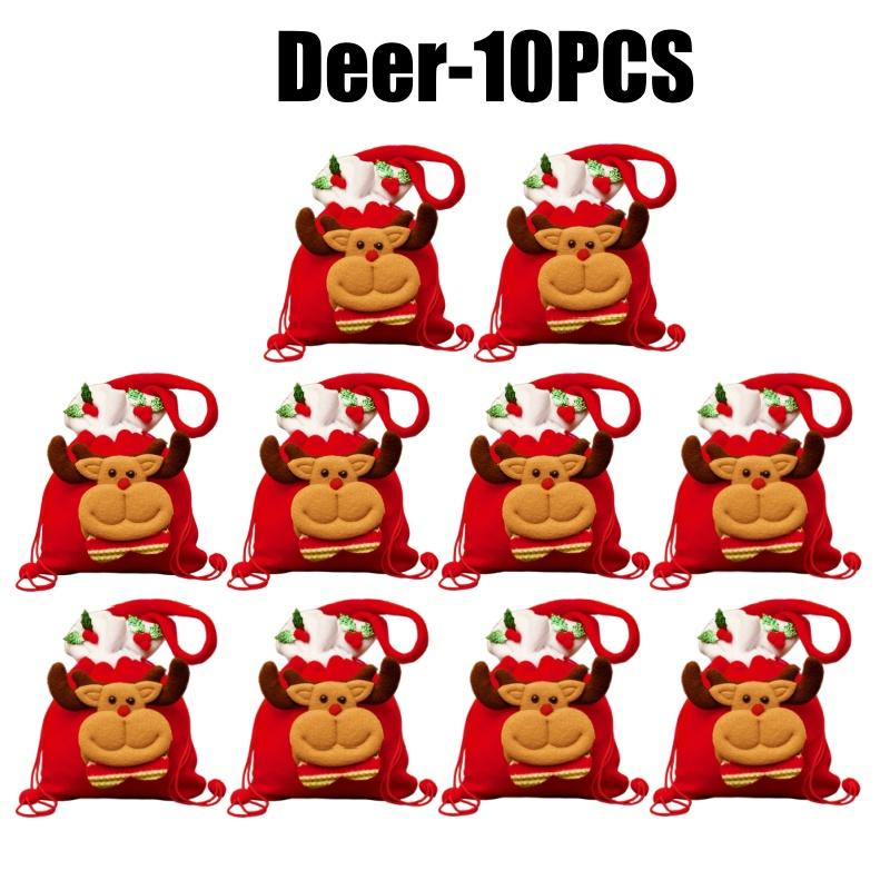Christmas Gift Bags Drawstring Pouches for Apple Candy Presents Santa Snowman Design Holiday Party Favor Decorations