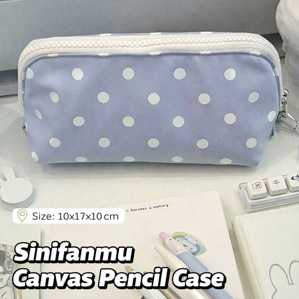 Durable Polka Dot Design Pencil Case Large Opening Large Capacity Stationery Pouch Pen Bag School Office