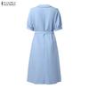 ZANZEA Women Summer Turn Down Collar Casual Patchwork Short Sleeve Dress