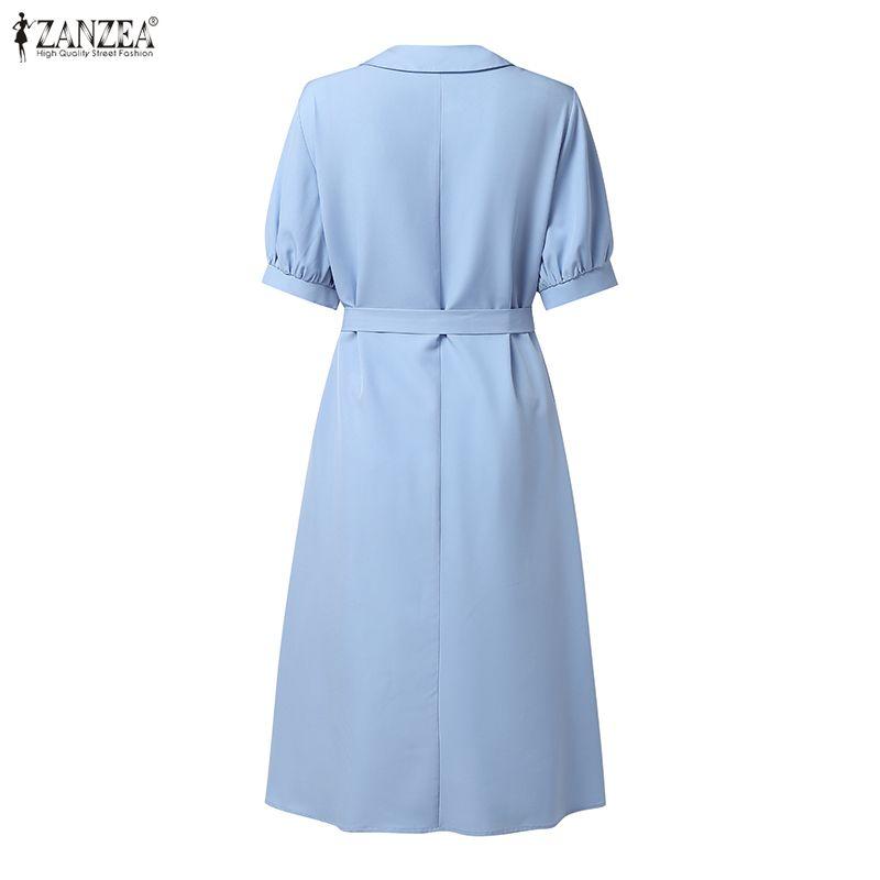 ZANZEA Women Summer Turn Down Collar Casual Patchwork Short Sleeve Dress