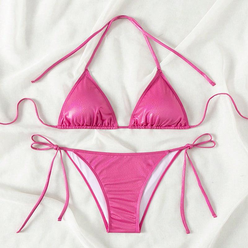 2025 European & American Solid Lace-Up Beach Bikini Swimsuit for Women