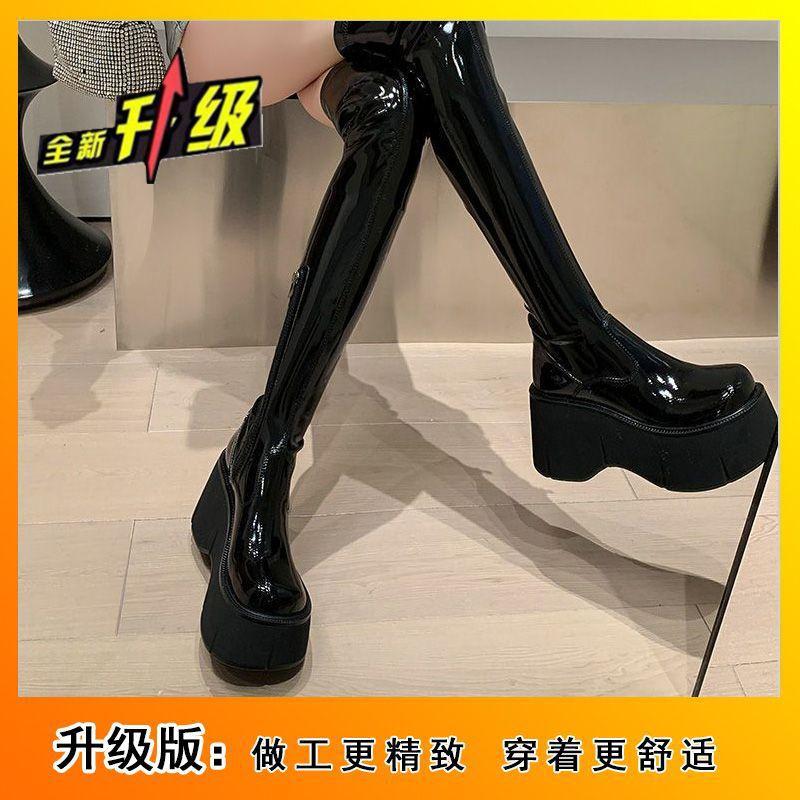 

European and American style fashion casual slope heel women s boots square head waterproof table over the knee long boots women s shoes high tube 20 35