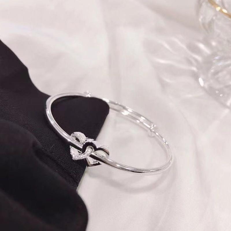 Double Heart Adjustable Bangle  Silver Color Personality Bracelet