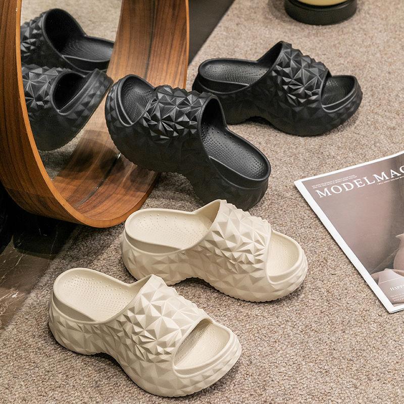 Elegantes Zapatillas de Arrastre Rectas de Fondo Grueso para Mujer, Nuevo Diseño de Diamantes, Zapatos de Playa Antideslizantes de Moda