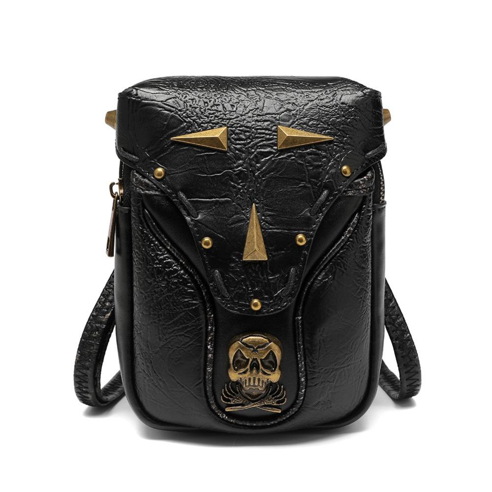 European and American Punk Women's Bag, Retro Brown, Outdoor Mobile Phone Change, Mini Bag, Sports and Leisure, Mini Waist Bag