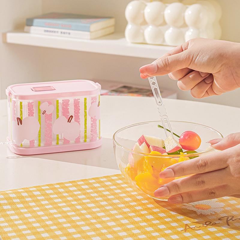 Disposable Fruit Fork Storage Box With 50 Pcs Fruit Forks Press Design Reusable Portable Fork Organizer Home Party Use