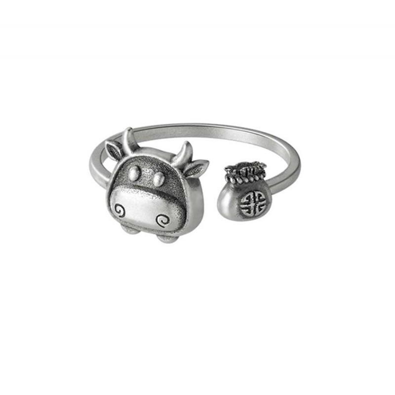 Adjustable Vintage Ox Zodiac Ring In Sterling Women Men Retro Boho Style Open Band