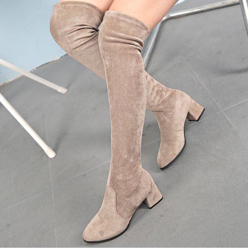Elegant Heeled Women's Long Boots Above Over The Knee High Heels Thigh Pointed Toe Ladies Shaft Shoes Elastic Spring Autumn Hot