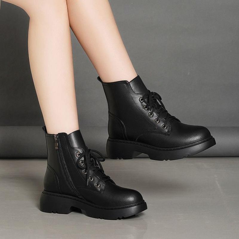 Versatile platform Martin boots women's new autumn and winter velvet soft leather short boots trendy women's shoes