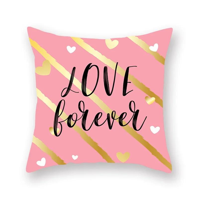 Cute Pink Red Heart Print Home Decor Pillow Sofa Cushion Cover Valentine's Day  Pillowcase