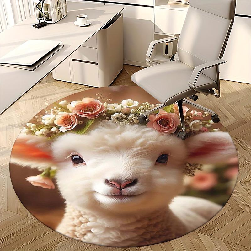 1pc Anime Design Flower Crown Lamb Round Carpet - Office Chair Mat, Non-Slip Rug for Home Decor, Suitable for All Seasons, Perfect Gift for Anime Love