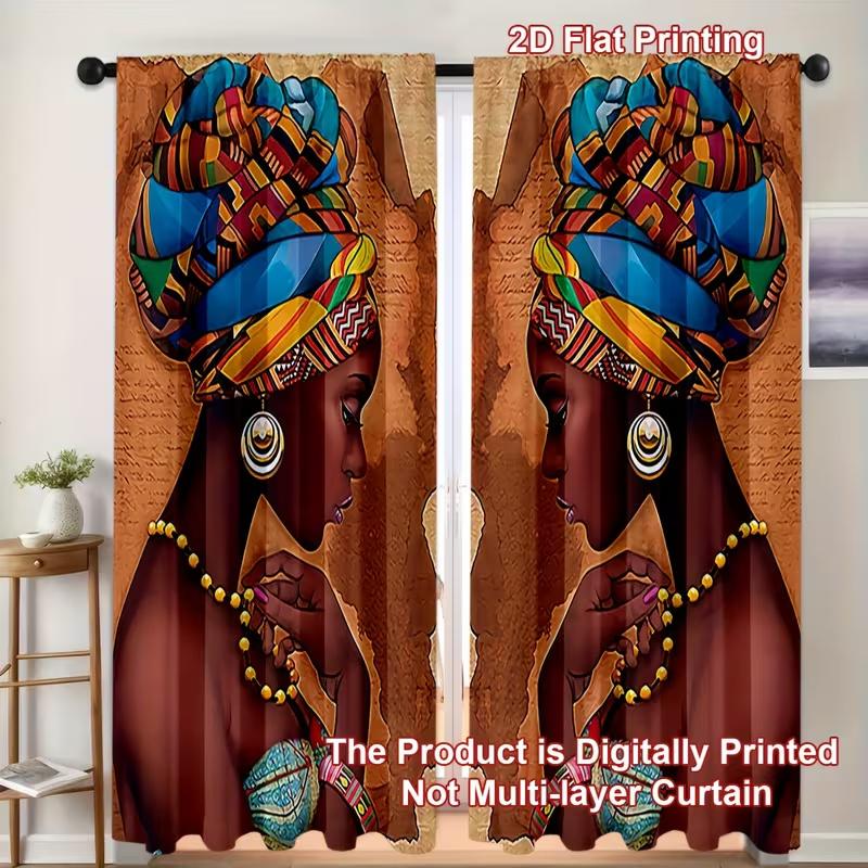 2 Pcs African beauty print curtains,suitable for bedroom,living room kitchen decoration,home decoration,window decoration