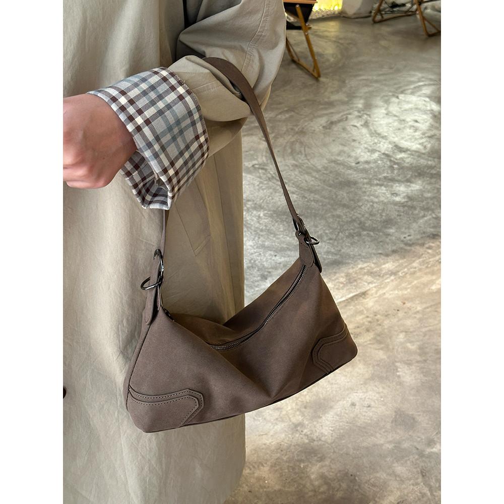 Ielgy Retro Suede Underarm Bag Frosted Motorcycle Bag Commuter Shoulder Messenger Bag