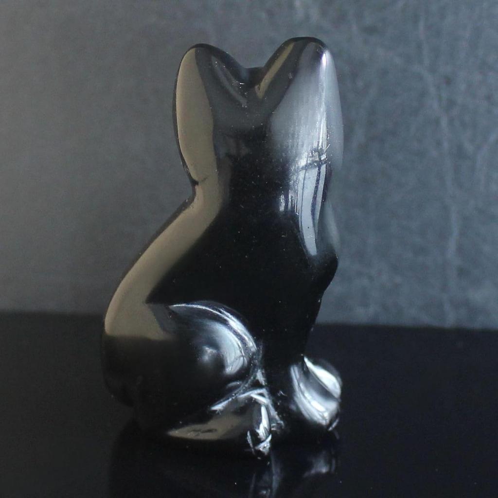 2‘’ Hand Carved Mixed Gemstone Crystal cat Animal Figurine Animal Carving (Black Obsidian)