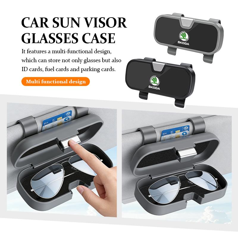 For Skoda Car Visor Glasses Case Sunglasses Box Eyeglasses Storage Accessories octavia a5 a4 mk1 2 fabia superb rapid mk3 yeti WE7