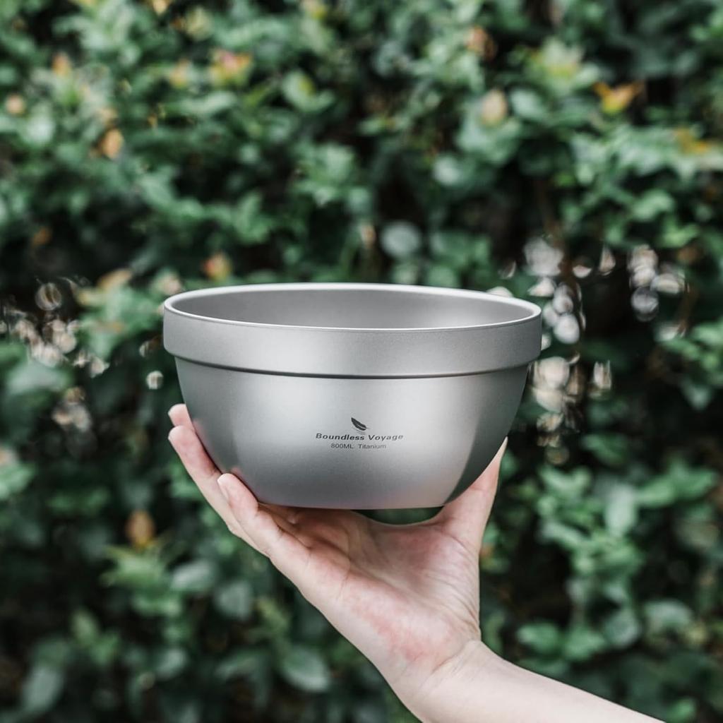 Boundless Voyage Titanium Rice Double Bowl for Kids and Ramen Rice Soup Titanium Storage Bag Included Ti1163T Bowl, Double-Layered, 500/800ml, Adults,