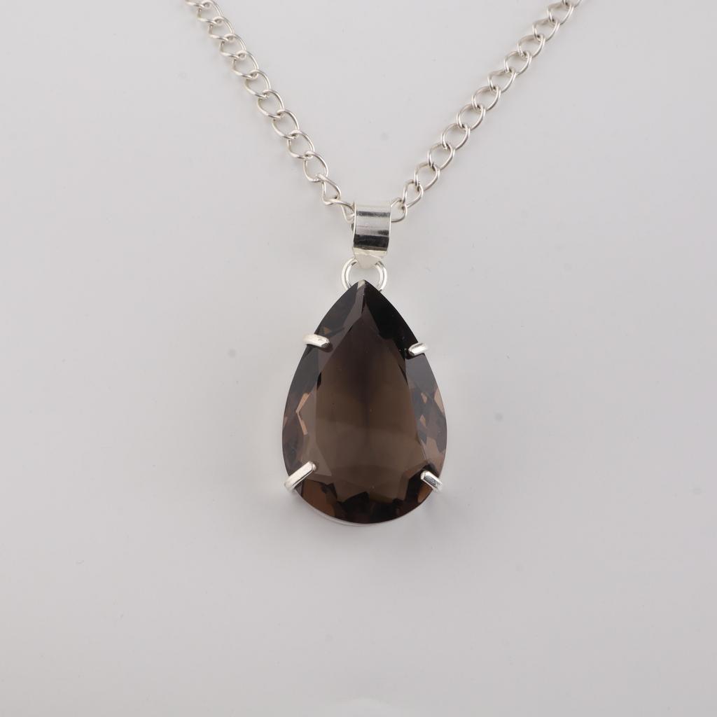 Smoky Topaz Gemstone 925 Sterling Silver Handmade Designer Pendant 1.6" Women Jewelry For Mother's Day PP-67-8