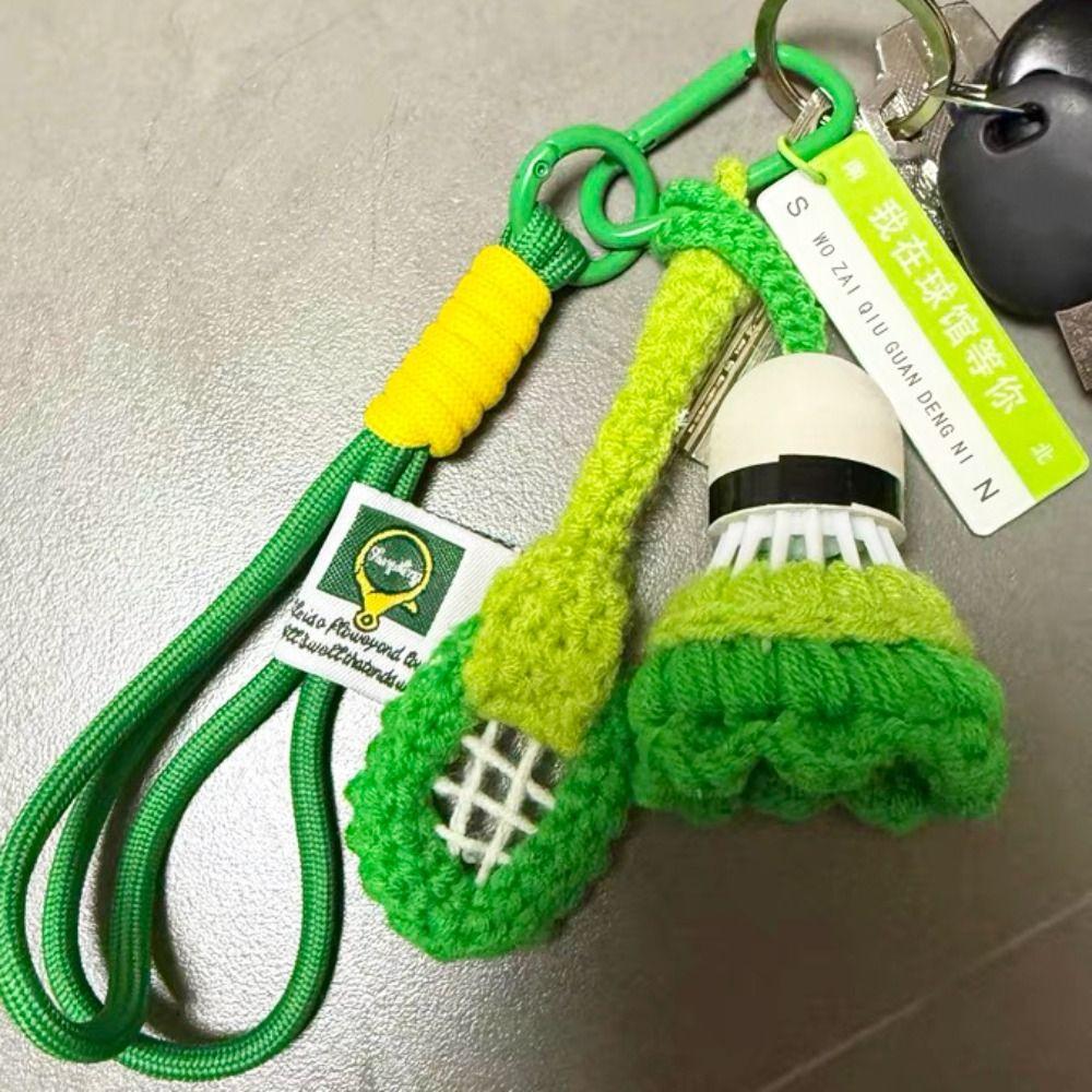 Mini Crochet Badminton Keychain Bright Color Car Keyring Knitted Badminton Pendant  Backpack Decor