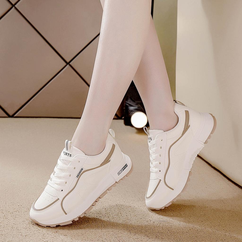 2025 spring new women's little white shoes leather surface light and versatile running sports and leisure women's shoes flat-soled small leather shoes