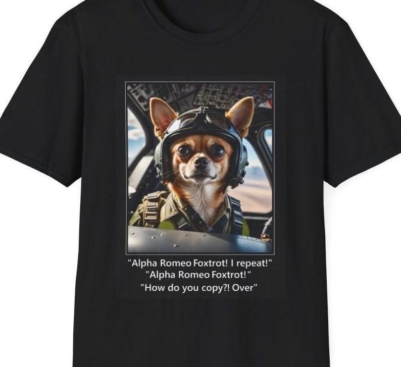 Dog Pilot Unisex Softstyle T-Shirt funny aviator puppy chihuahua S