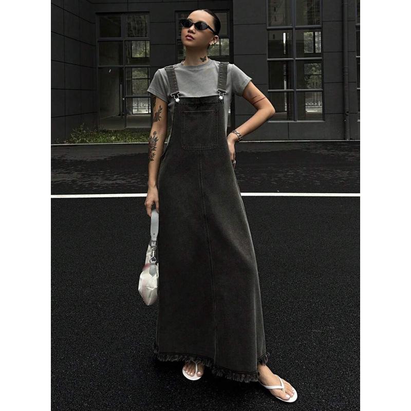 Tall Slim Denim Overall Dress - Enhances Height and Slimming Effect
