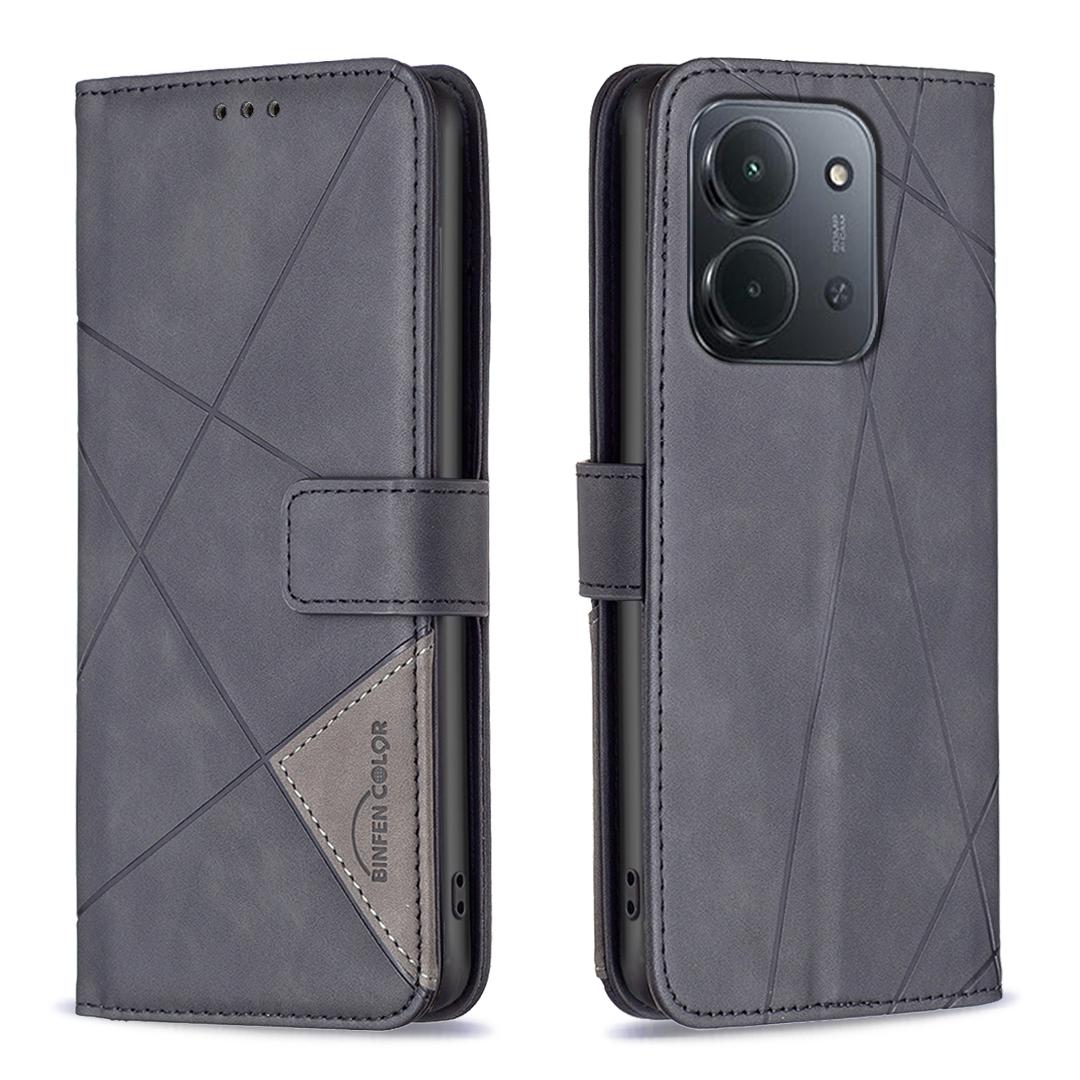 

Для Xiaomi Redmi 15C 5G/15C 4G (173мм) Чехол для телефона BINFEN COLOR Кошелек Подставка Геометрический оттиск Кожаная обложка Black