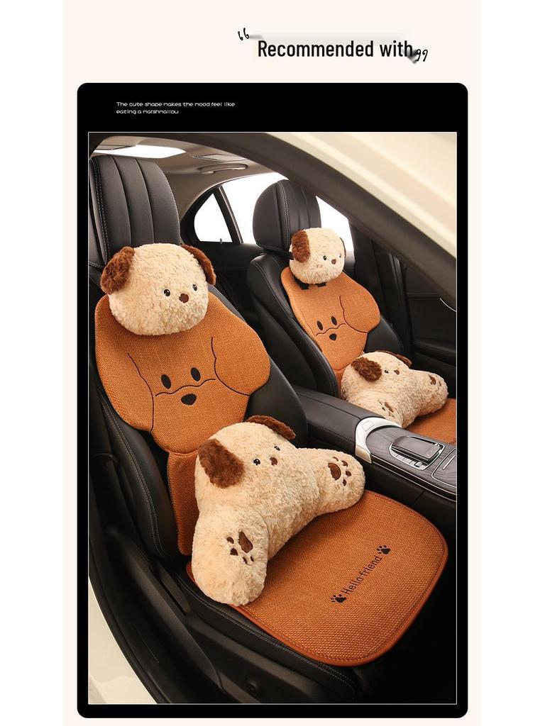 Puppy Cartoon Sunglasses Car Seat Cushion for Kia Models, All-Season Cotton Linen