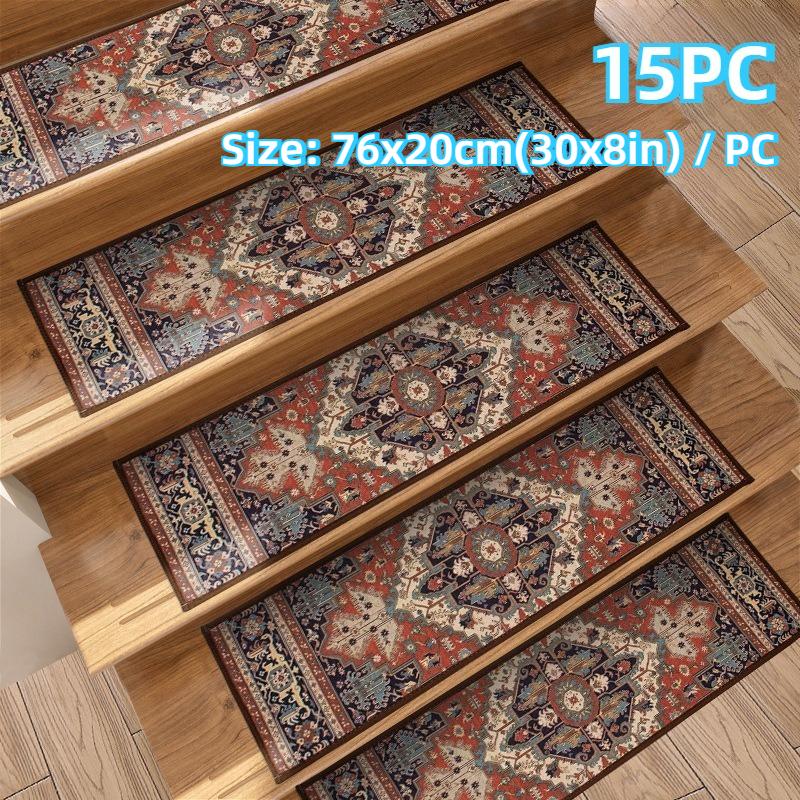 Persisches Retro-Blumenmuster Treppenmatte Dekoration Haus Rutschfest Selbstklebend Treppenmatten 7 Stück 15 Stück Maschinenwaschbar Stufenmatte