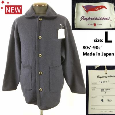 NEW Tag Unused 80s-90s Japan Vintage Impressions Wool Cardigan Men's L Navy(USED)