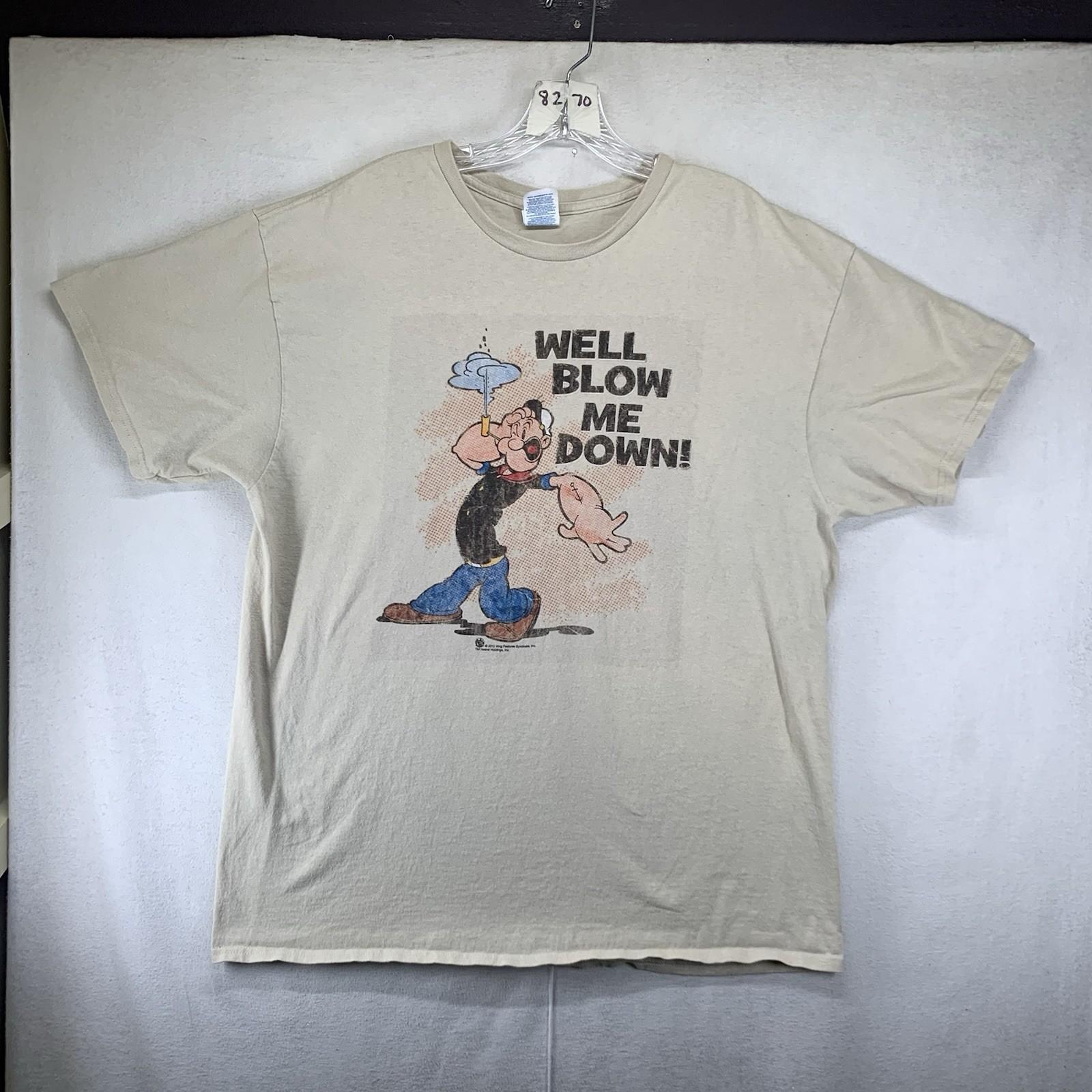 Popeye Blow Me Down T Shirt Mens Licensed Sailor Man Comics Tee Sand XL 2012 S