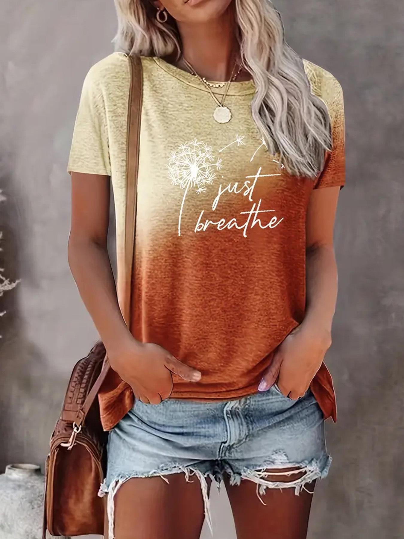 Dandelion Letter Print Women s Short Sleeve T-shirt - Spring/Summer Collection S