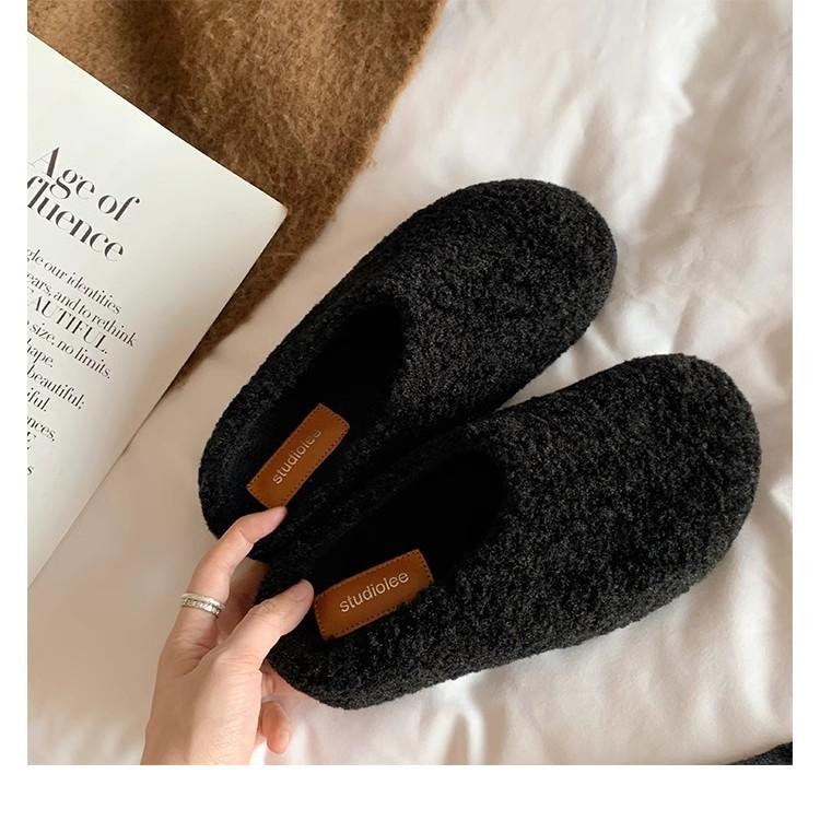 Autumn and Winter New Bag Head with One Foot To Keep Warm Cotton Shoes with Plush Fluffy Half Slippers Women Wear Autumn and Winter Models