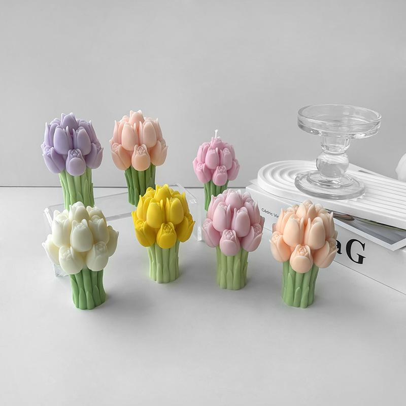 3D Kytice tulipánů Silikonové formy na svíčky Ručně vyráběné Mýdlo s levandulovým květem Sádra Pryskyřice Řemeslné formy DIY Čokoládový dort Pečicí nástroje