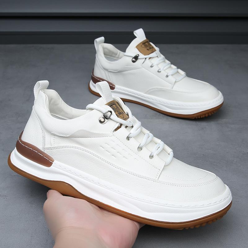Leather Men's Shoes Spring Versatile Trend Breathable Little White Shoes Men's Summer Hollow Hole Leather Shoes Men's Casual Board Shoes