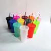 5pcs 710ml Assorted Solid Color Reusable 24oz Plastic Cold Cup Coloured Cup Colored Straw Cup Glasses with Straw and Lid Liyi