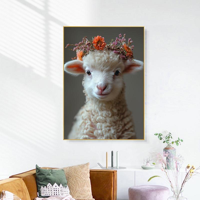 Baby Animals Bunny Goat Pig Dog Horse Sheep Flower Crown Canvas Posters and Prints Wall Art Pictures for Home Kid Room Decor