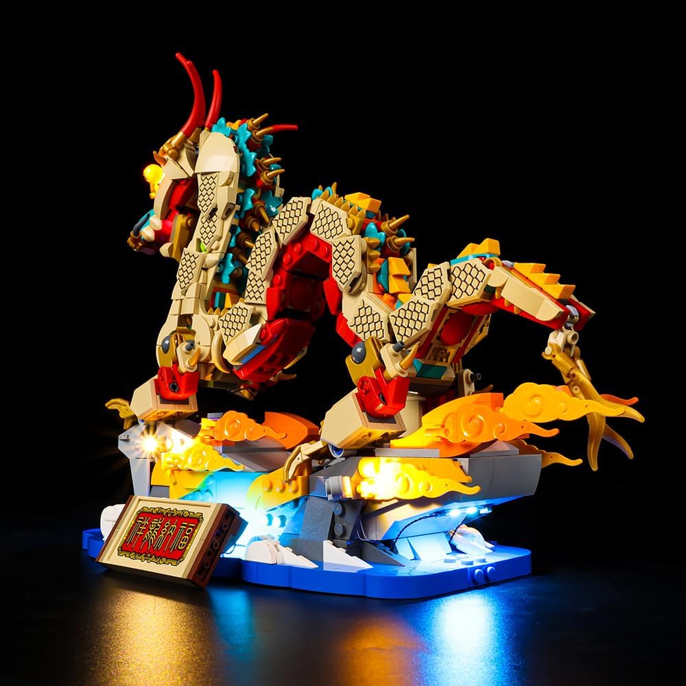 Kyglaring Led Light Set for Lego Spring Festival Auspicious Dragon 2024 Building Blocks, Chinese New Year Dragon Lighting Kit Compatible with Lego