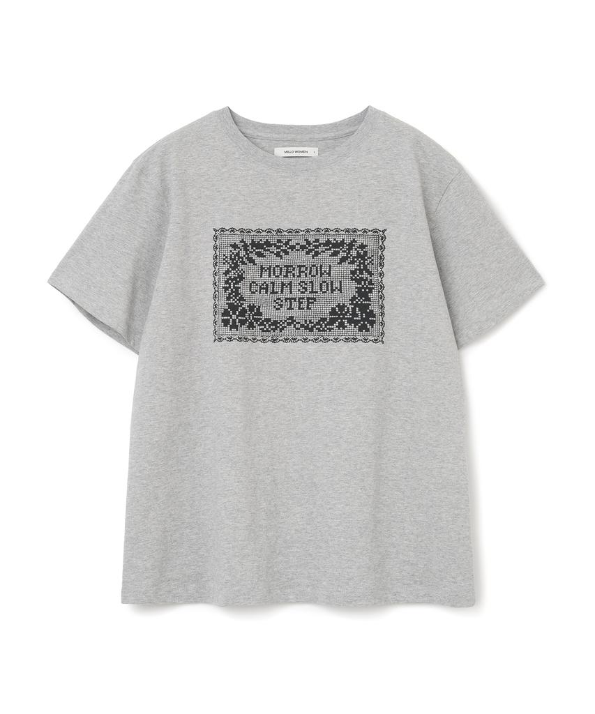 MILLO WOMEN Crochet Graphic T-Shirt [Melange Gray]