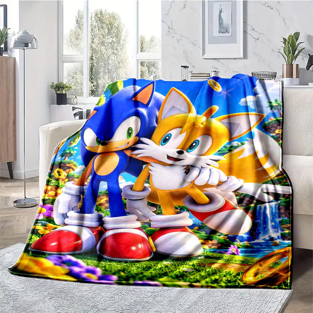 Sonic Theme Printed Blanket - Perfect for Couch, Bed, Travel & Outdoor Use | Machine Washable, Cozy & Durable.