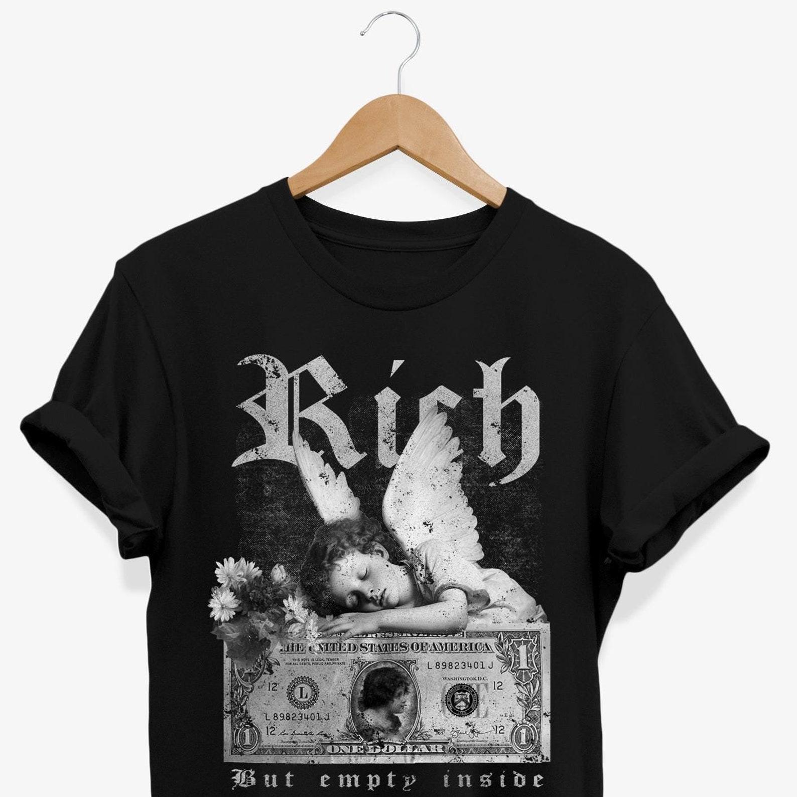 Grunge Angel Graphic T-shirt: Rich But Empty Inside S
