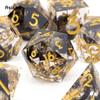 7 Stück schwarze, goldene Zahlen, scharfkantige Harzwürfel, polyedrische Würfel, geeignet für Rollenspiele, RPG-Brettspiele
