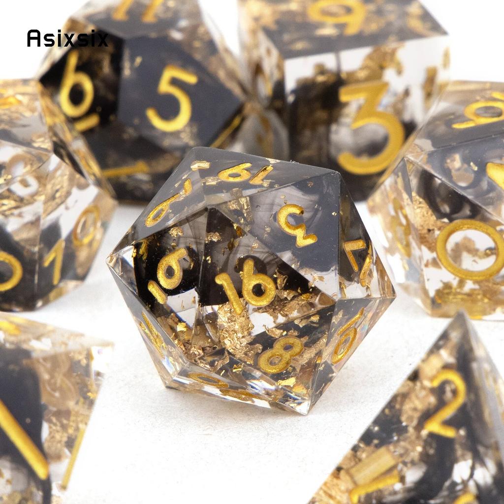 7 Pcs Black Golden Number Sharp Edge Resin Dice Polyhedral Dice Suitable for Role-Playing RPG Board Game